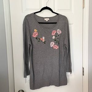 Loft Gray Floral Sweater
